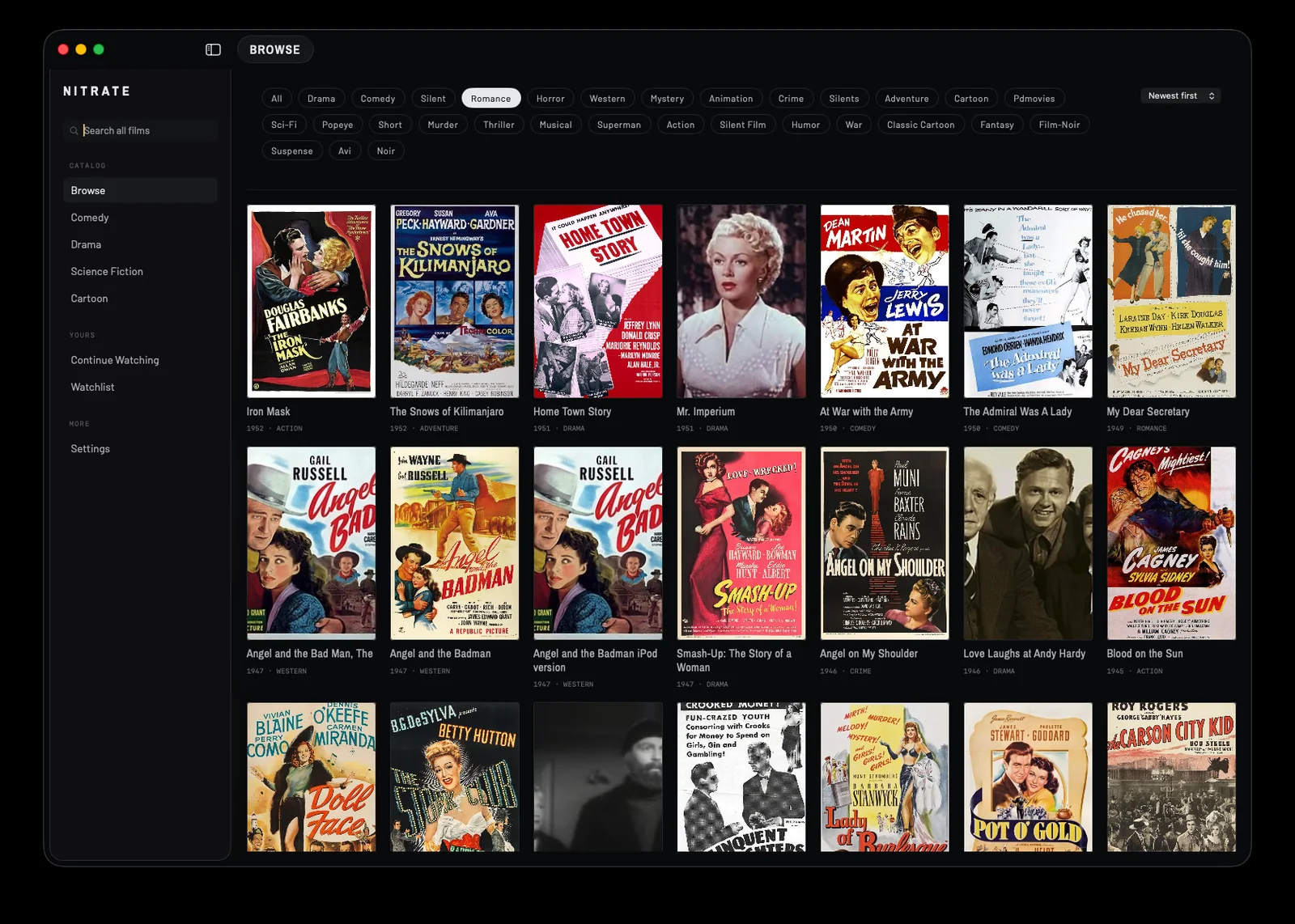 Nitrate's library window on the Mac
